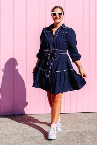 Reeves Dress - Navy Pink