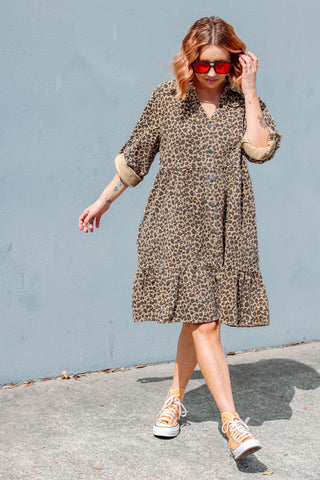 Street Denim Dress - Leopard