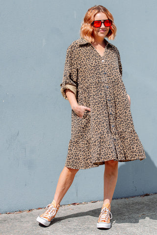 Street Denim Dress - Leopard