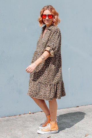 Street Denim Dress - Leopard