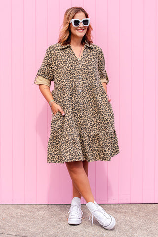 Street Denim Dress - Leopard