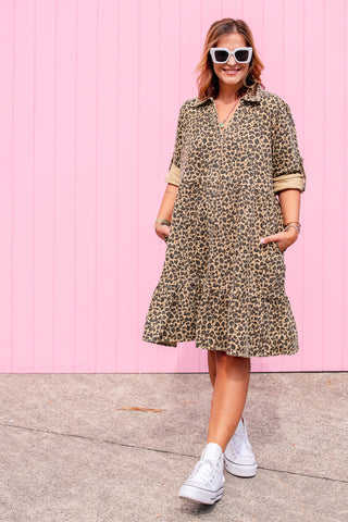 Street Denim Dress - Leopard