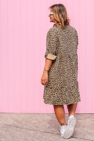 Street Denim Dress - Leopard