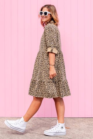 Street Denim Dress - Leopard