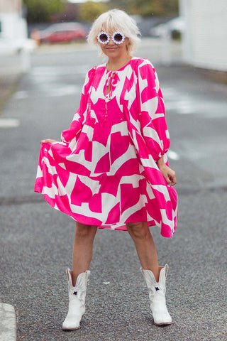 Boho Tunic - Pink Geometric