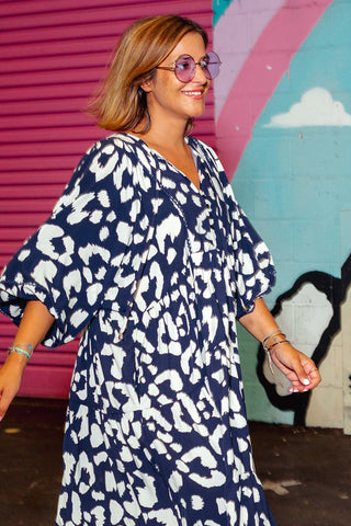 Classic Boho Dress - Navy Leopard