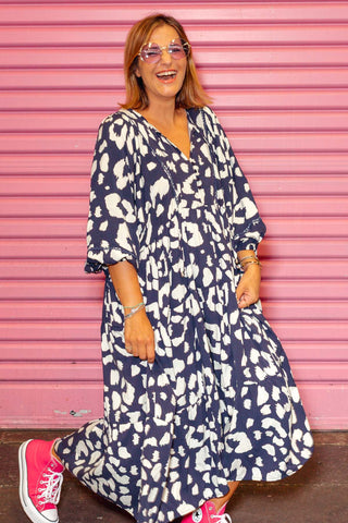 Classic Boho Dress - Navy Leopard