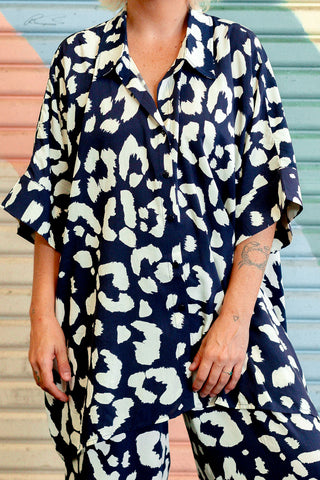 Leena Button Up - Navy Leopard