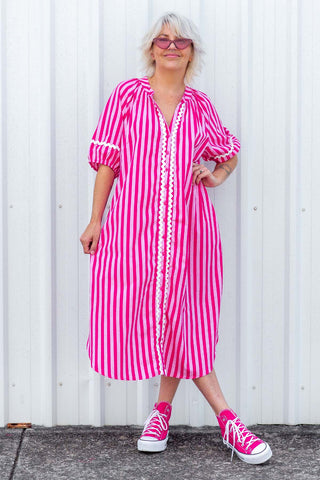 Lottie Dress - Pink Stripe