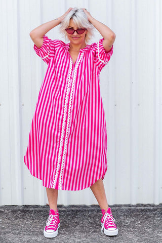 Lottie Dress - Pink Stripe