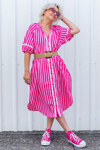 Lottie Dress - Pink Stripe