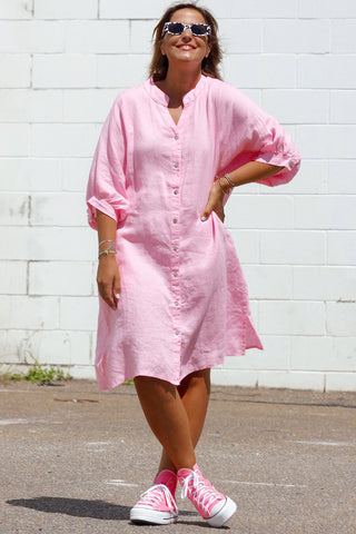 Luxe Linen Dress - Pink