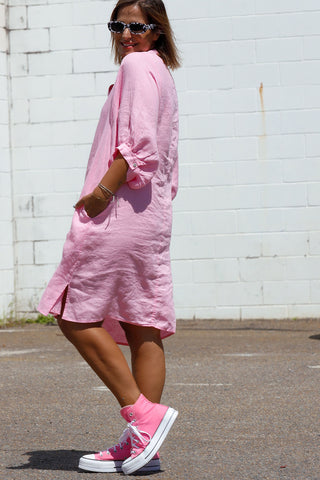 Luxe Linen Dress - Pink