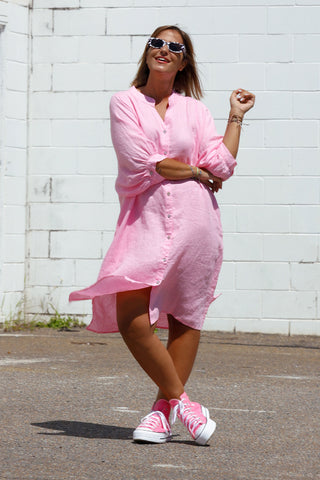 Luxe Linen Dress - Pink