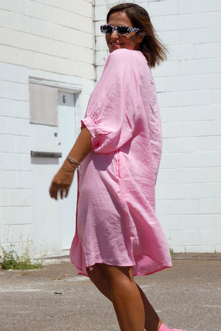 Luxe Linen Dress - Pink