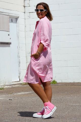 Luxe Linen Dress - Pink