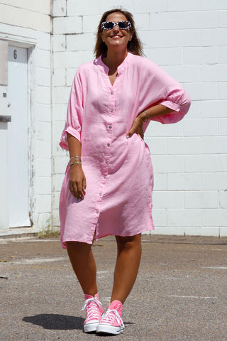 Luxe Linen Dress - Pink