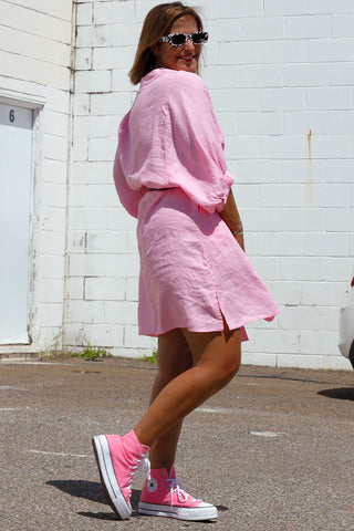 Luxe Linen Dress - Pink