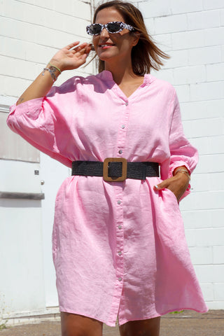 Luxe Linen Dress - Pink