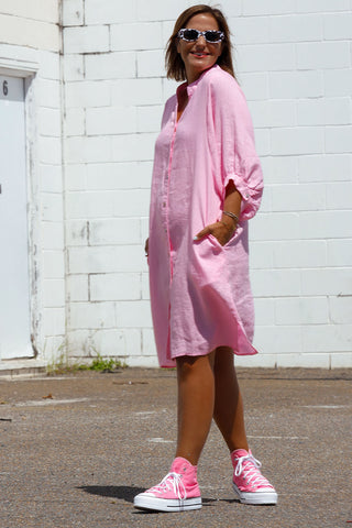 Luxe Linen Dress - Pink